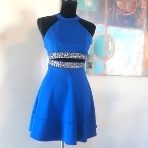 Emerald Sundae Blue/ Embellished Sleeveless/ Halter Cutout Dress Size S